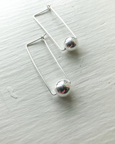Earrings - Silver Spheres on Angular Silver Wire