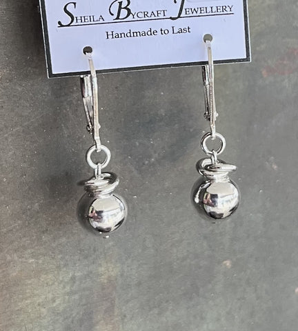 Earrings - Silver Spheres, Chain Mail Embellishment