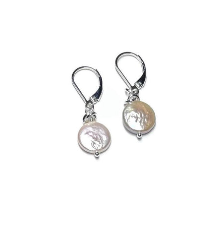 Earrings - Freshwater Pearl (Flat), Chain Mail Embellishment
