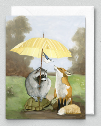 Card - Fox and Raccoon with Umbrella