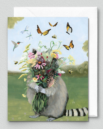 Card - Raccoon with Wildflowers