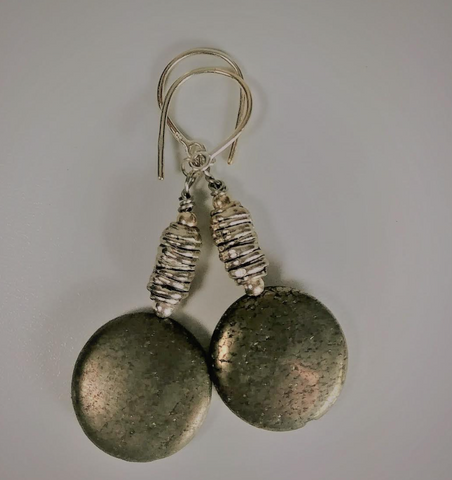 Earrings - Pyrite and Pewter, Sterling Silver