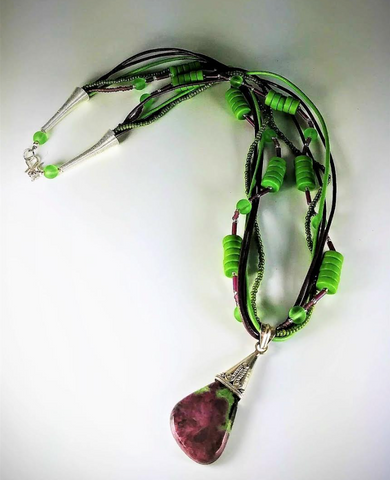 Necklace - Ruby Zoisite Pendant, Multi-Strand