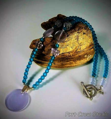 Necklace - Mauve and Turquoise Beach Glass
