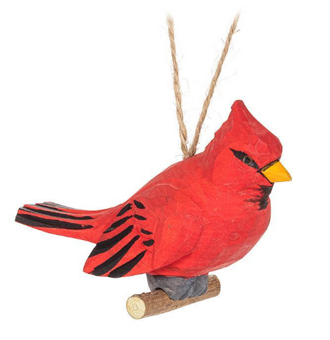 Cardinal on Branch Carved Ornament