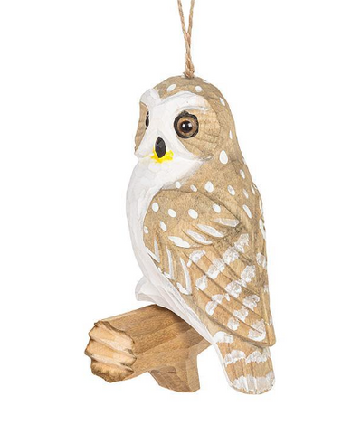 Owl on a branch Carved Ornament