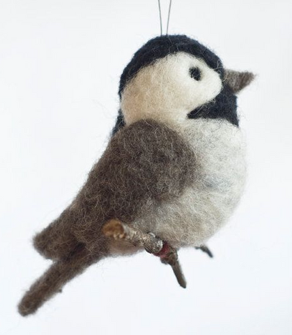 Chickadee on a branch Felted