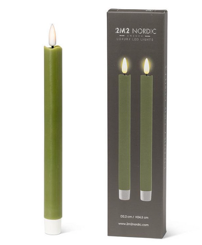 LED Taper Candles - Green, set of 2