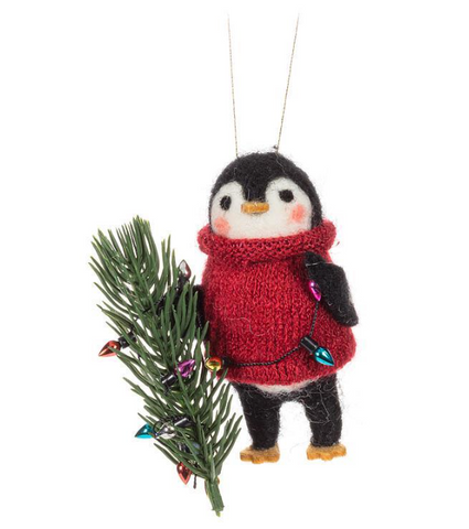 Penguin in Sweater with Tree Ornament