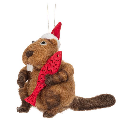 Beaver with Hat and Fish Ornament