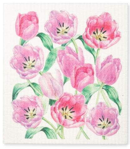 Pink Tulips Swedish Dishcloth