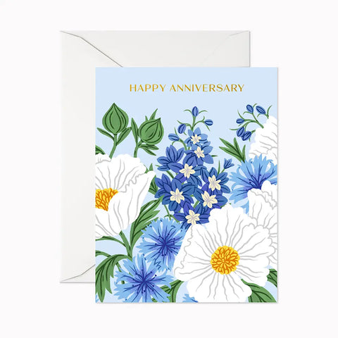 Card - Happy Anniversary (Blue Floral)