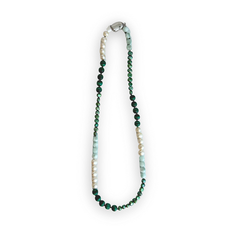 Necklace - Green Malachite, Freshwater Pearl & Jade