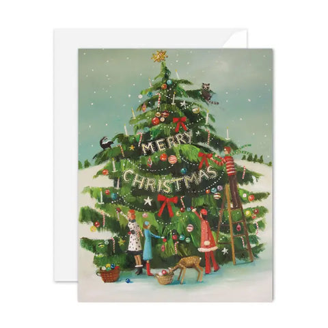 Card - Merry Christmas (The Peppermint Family Trim the Tree) - Box of 8 Cards
