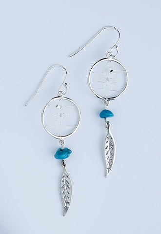 Earrings - Sterling Silver Dream Catcher with Metal Feather