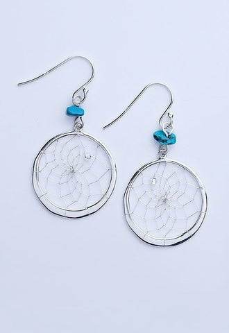 Earrings - Sterling Silver Dream Catcher with Turquoise
