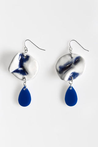 Folded Porcelain Disc Earring with Acrylic Drop