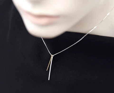Tine Necklace - Polished Silver with Gold