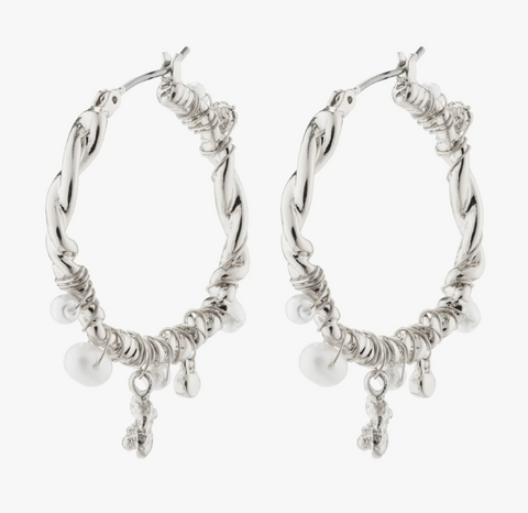 Earrings - ANA Pearl and Crystal Hoops, Silver